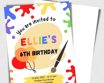 Kids Rainbow Art Painting Theme Unisex Birthday Party Invitation Digital Template With Instant Download
