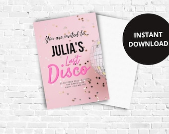 Pink Glitter Disco Ball Bachelorette Invitation (Digital Template)