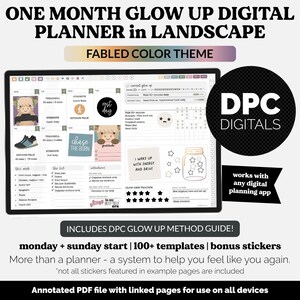 DPC Glow Up Monthly Landscape Mode Digital Planner | Fabled Theme | GoodNotes, iPad & Android