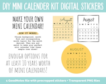 DIY Mini Calendar Digital Stickers Kit | GoodNotes, iPad and Android | Digital Planner, Memory Keeping