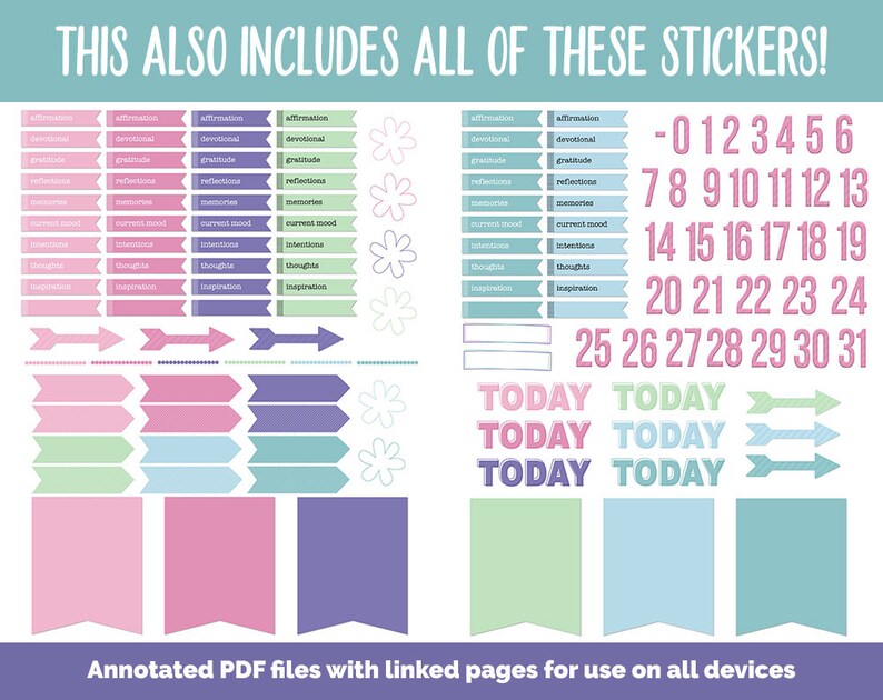 31 Day Digital Journal Sticker Bundle Borealis Theme Etsy