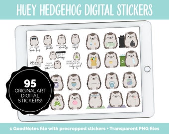 Huey the Hedgehog Digital Planner Stickers | GoodNotes, iPad and Android | Kawaii, Cleaning, Work, Tasks, Activities, Planning