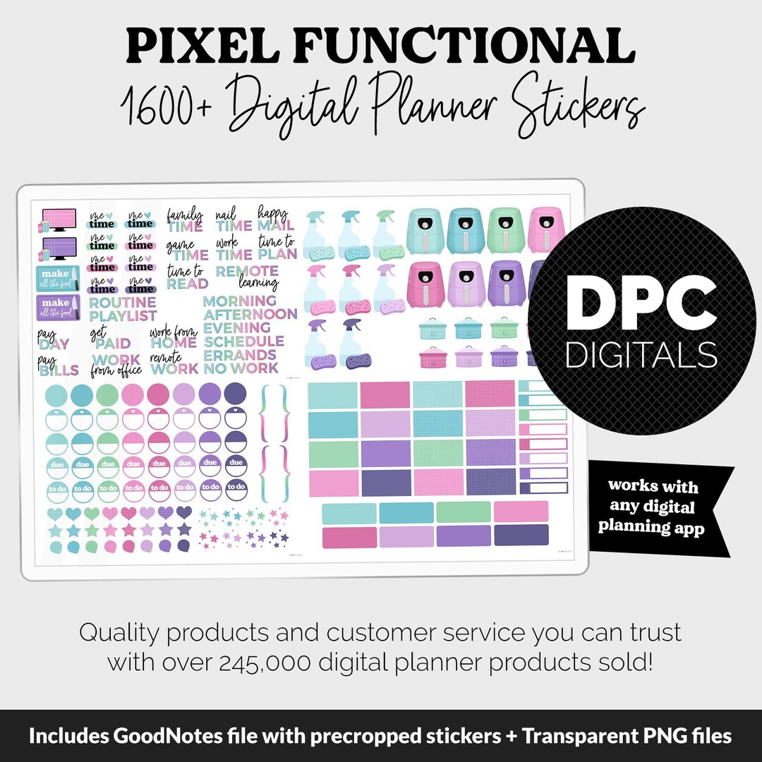 Pixel Functional Digital Sticker Set | iPad & Android | Pixel Theme - Etsy