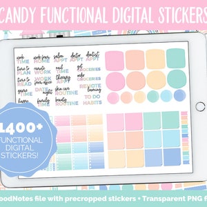 Candy Functional Digital Sticker Set | GoodNotes, iPad & Android | Papers, Sticky Notes, Chores, Work, Adulting, Tasks, Dates