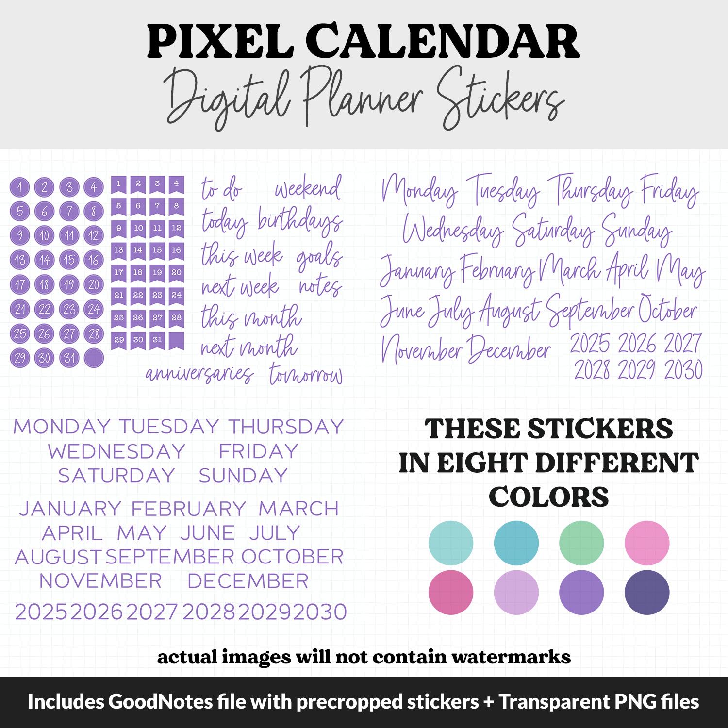 Pixel Calander Pixel Calendar Essentials Digital Planner Stickers | iPad & Android - Etsy