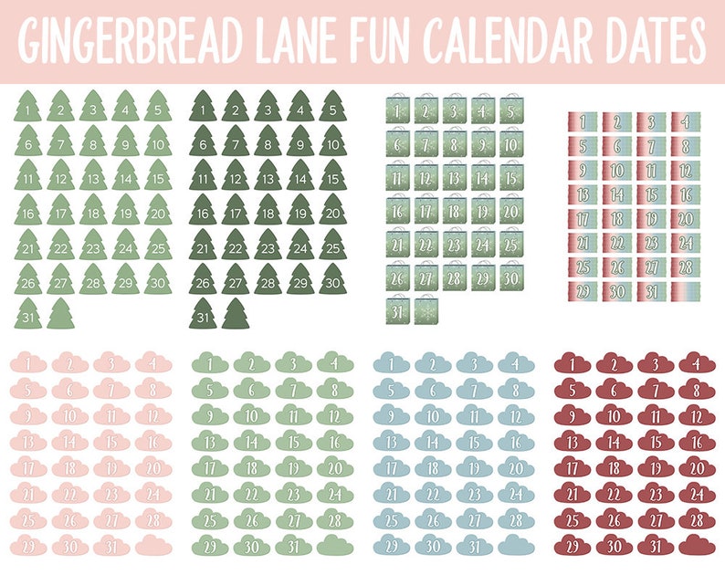 Gingerbread Lane Fun Calendar Date Digital Stickers GoodNotes, iPad and Android Festive image 2