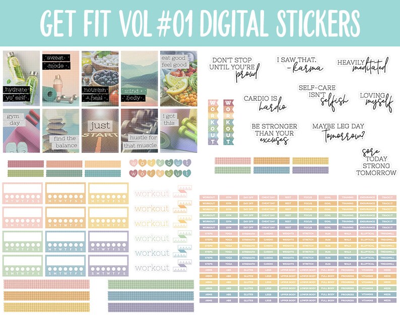 Get Fit Sticker Get Fit Vol #01 Digital Stickers | Goodnotes & iPad | Boho Vibes ...