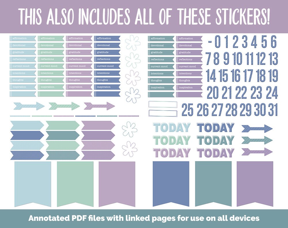 31 Day Digital Journal Sticker Bundle Aurora Theme Etsy