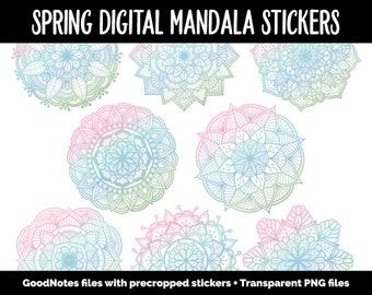 Spring Mandala Digital Planner Stickers | GoodNotes, iPad and Android | Gradient, Ombre, Coloring