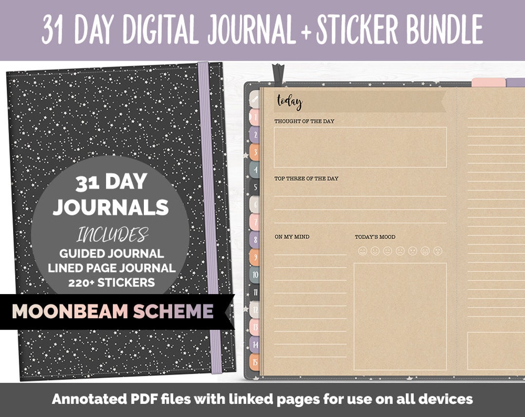 31 Day Digital Journal Sticker Bundle Moonbeam Theme Etsy