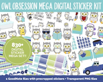 Owl Obsession Digital Sticker Mega Bundle | GoodNotes & iPad | April, Spring, Chores, Calendar Dates, Trackers and More!