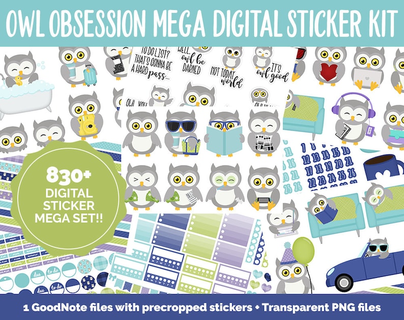 Owl Obsession Digital Sticker Mega Bundle  GoodNotes & iPad  image 1