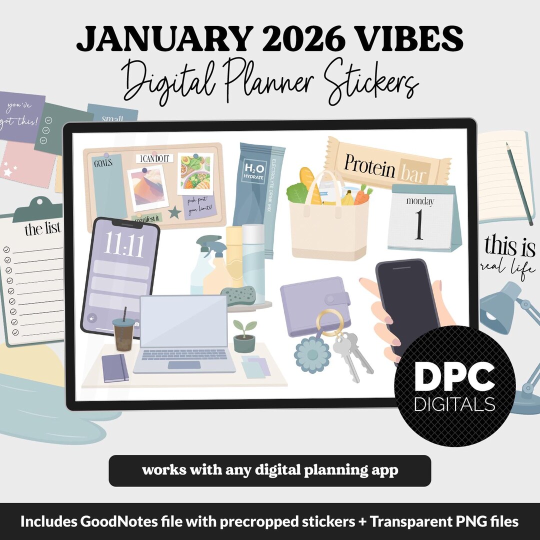 January 2026 Vibes Digital Planner Stickers | iPad & Android | Glimmer ...