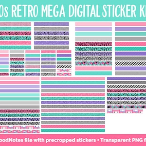 90s Retro Digital Planner Sticker Mega Kit GoodNotes, iPad and Android Flashback, August image 8