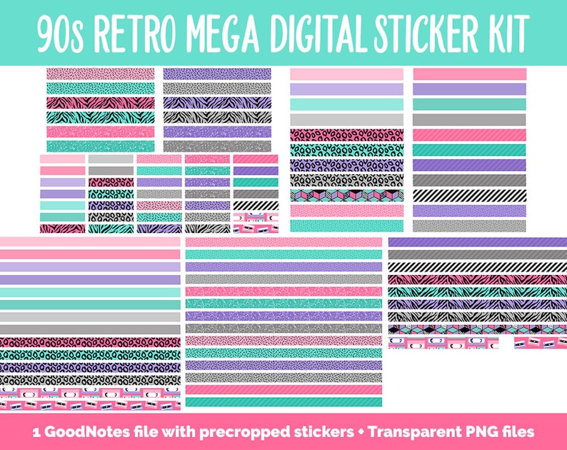 90s Retro Digital Planner Sticker Mega Kit GoodNotes, iPad and Android Flashback, August zdjęcie 8