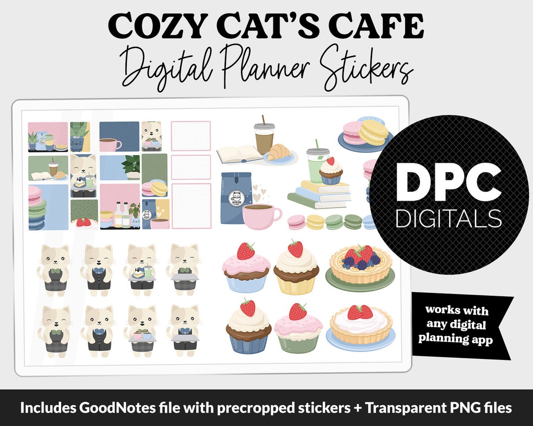 Cozy Cat's Cafe Digital Planner Stickers | iPad & Android | Sunrise ...