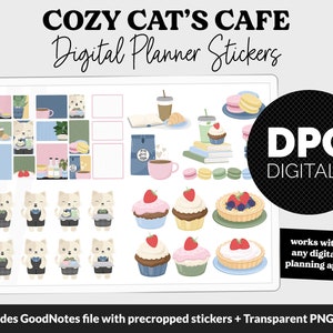 Cozy Cat's Cafe Digital Planner Stickers | GoodNotes, iPad and Android | September, Activities, Coffee, Bakery, Food, Scenes, Tea