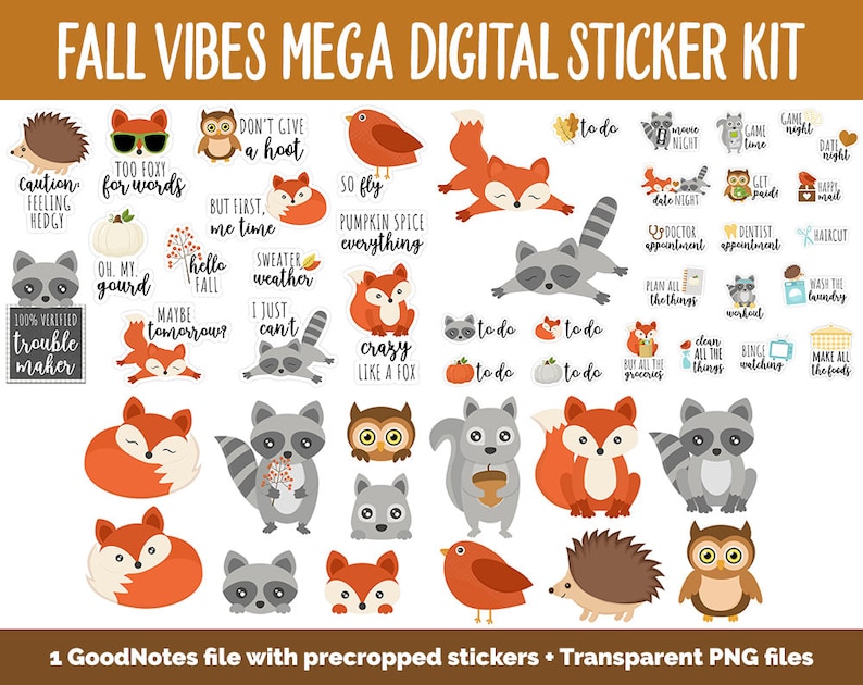 Fall Vibes Digital Planner Sticker Mega Kit GoodNotes, iPad and Android Autumn, September image 2