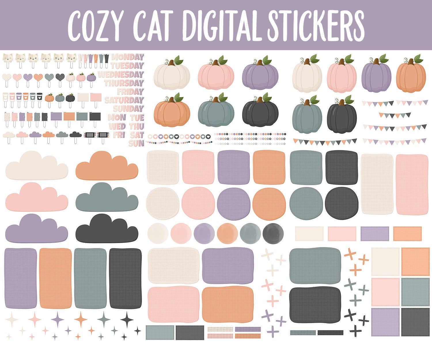 Cozy Cat Digital Sticker Mega Bundle | iPad & Android | Moonbeam Theme ...