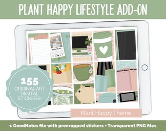Plantez des autocollants numériques complémentaires Happy Lifestyle | GoodNotes et iPad | TV, Playlist, Voyage, Lecture, Travail, Épicerie