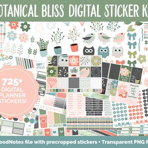 Botanical Bliss March Digital Sticker Bundle | GoodNotes & iPad | Spring Calendar Dates, Sticky Notes, Washi, Trackers and More!