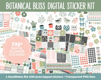 Botanical Bliss March Digital Sticker Bundle | GoodNotes & iPad | Spring Calendar Dates, Sticky Notes, Washi, Trackers and More!