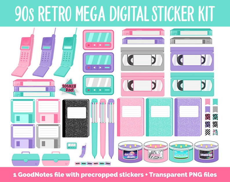 90s Retro Digital Planner Sticker Mega Kit GoodNotes, iPad and Android Flashback, August zdjęcie 4