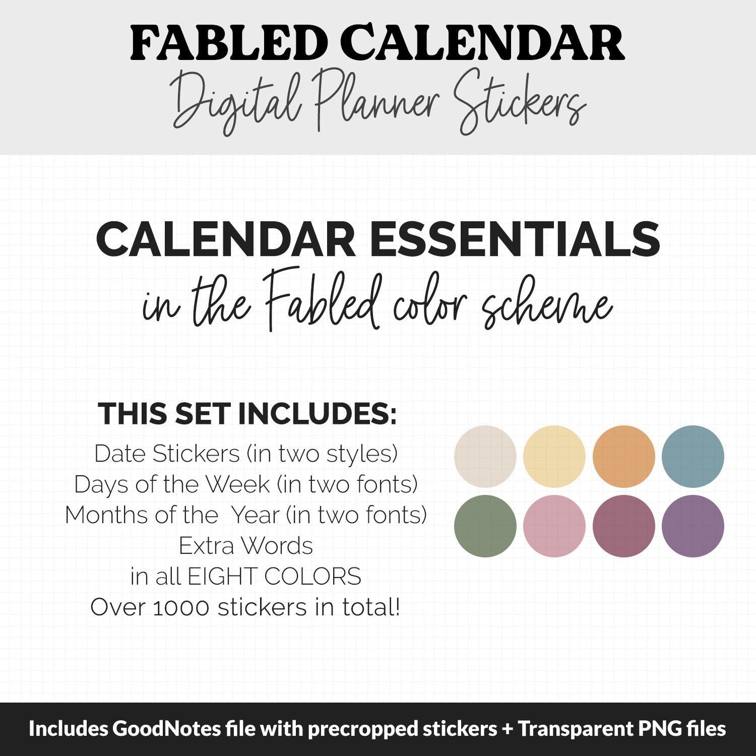 Fabled Calendar Essentials Digital Planner Stickers | iPad & Android - Etsy
