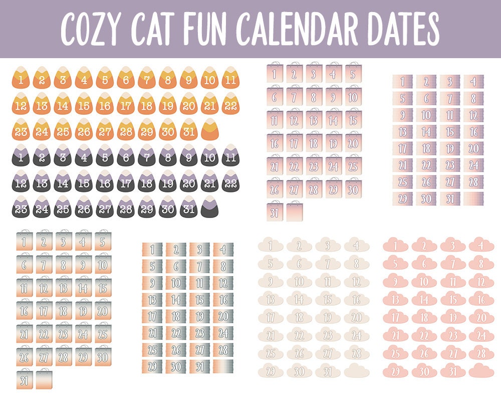 Cozy Cat Fun Calendar Date Digital Stickers Goodnotes Ipad - Etsy