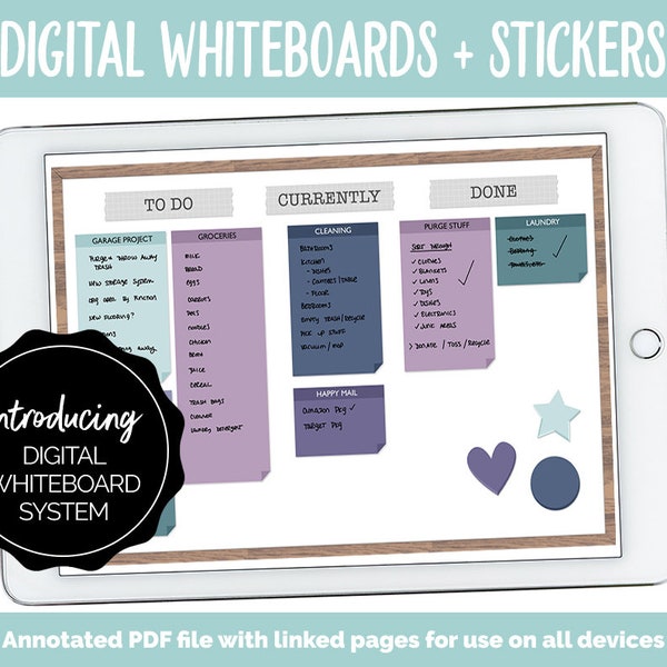 Digital Whiteboard + Stickers | GoodNotes, iPad & Android | Sticky Notes, Chalkboard, Magnets, Lists