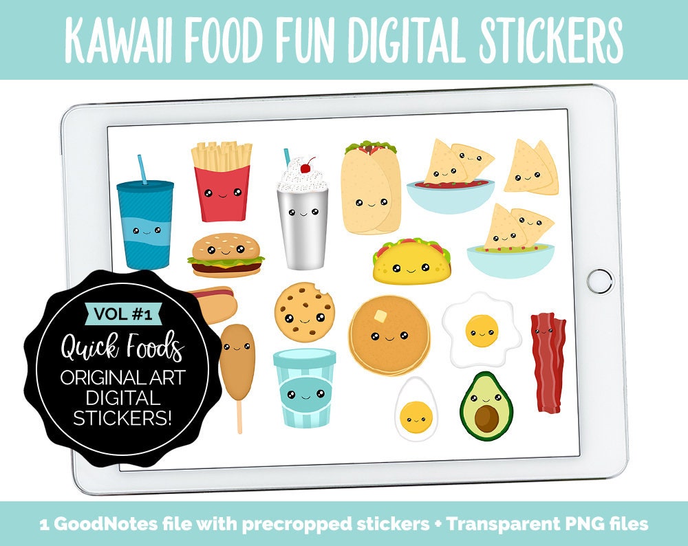 Kawaii Food Fun Vol #1 Quick Foods Digital Stickers | GoodNotes, iPad…