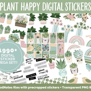 Plant Happy Digital Sticker Mega Bundle GoodNotes & iPad March, Growth, Floral, Spring, Goals, Tasks image 1