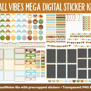 Fall Vibes Digital Planner Sticker Mega Kit GoodNotes, iPad and Android Autumn, September image 7