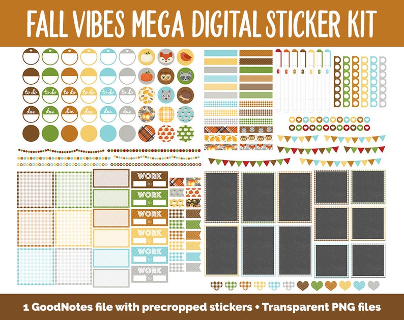 Fall Vibes Digital Planner Sticker Mega Kit GoodNotes, iPad and Android Autumn, September image 7