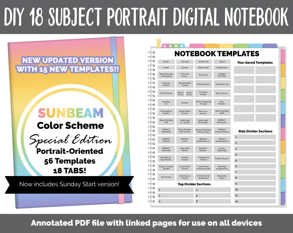 Portrait DIY v3 18 Subject Digital Notebook | Sunbeam Theme | Goodnot…