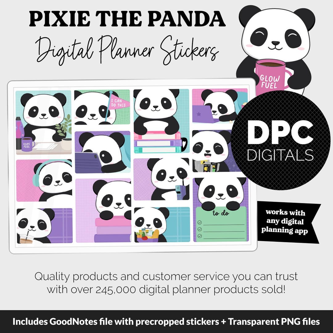 Pixie the Panda Digital Planner Stickers | iPad & Android | Pixel Theme ...