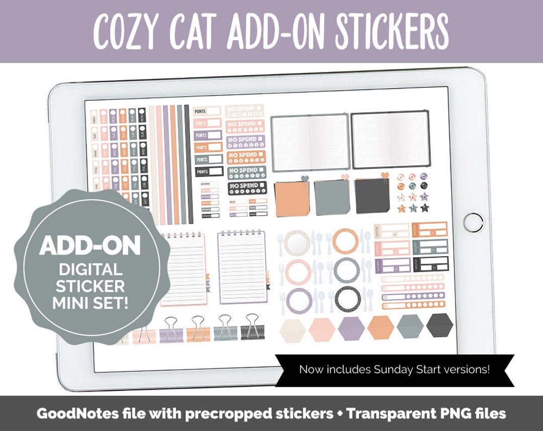 Cozy Cat Add-on Digital Stickers | Goodnotes & iPad | Trackers, Budget ...