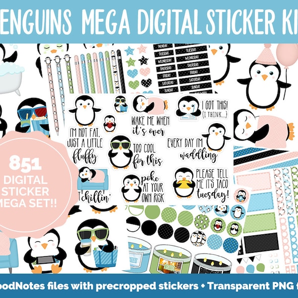 Penguin Parade Digital Sticker Mega Bundle | GoodNotes & iPad | Winter, January, February, Calendar Dates, Trackers and More!