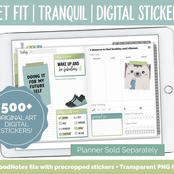 Get Fit Tranquil Digital Stickers | GoodNotes & iPad | Fitness, Health, Self-Care, Workout, Huey, Hedgehog