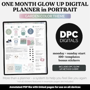 DPC Glow Up Monthly Portrait Mode Digital Planner | Garden Theme | iPad & Android