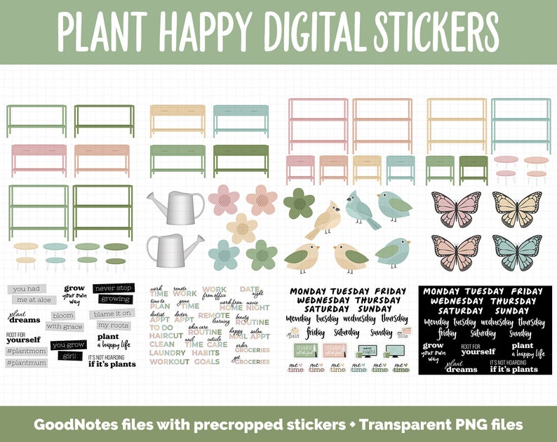 Plant Happy Digital Sticker Mega Bundle GoodNotes & iPad March, Growth, Floral, Spring, Goals, Tasks image 5