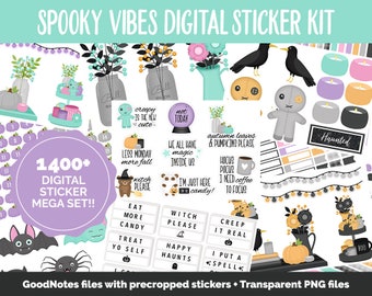 Spooky Vibes Digital Sticker Mega Bundle | GoodNotes & iPad | Pastel Halloween, October, Fall, Pumpkins, Home Decor