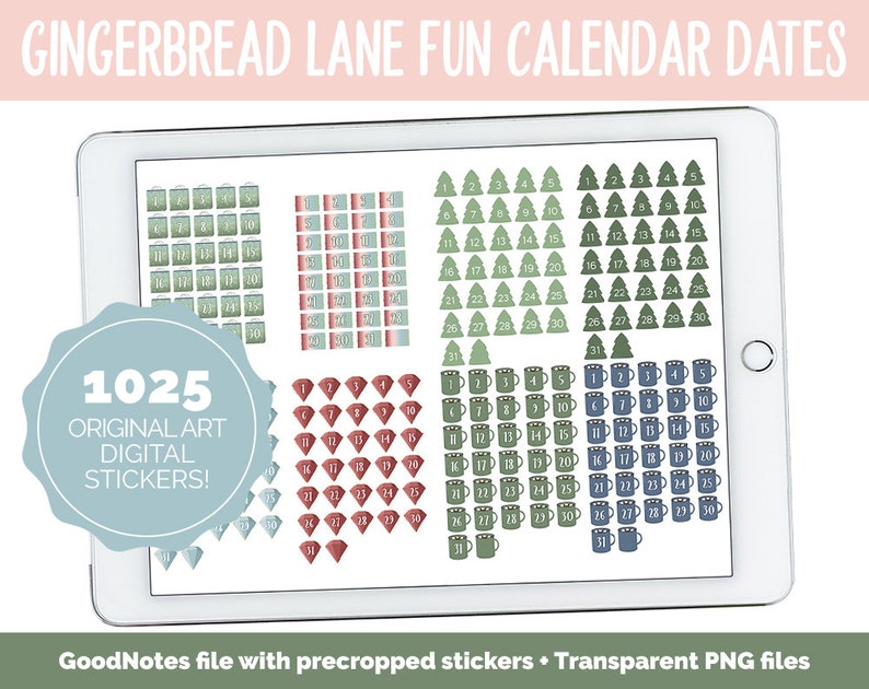Gingerbread Lane Fun Calendar Date Digital Stickers GoodNotes, iPad and Android Festive image 1