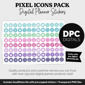 Pixel Icons Digital Planner Stickers | iPad & Android | Pixel Theme