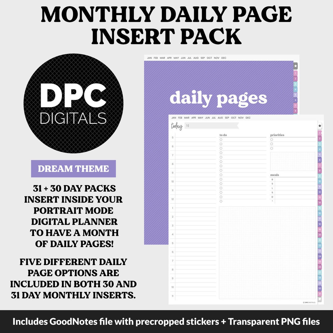 Linked Daily Portrait Digital Planner Insert | Dream Theme | Goodnotes ...
