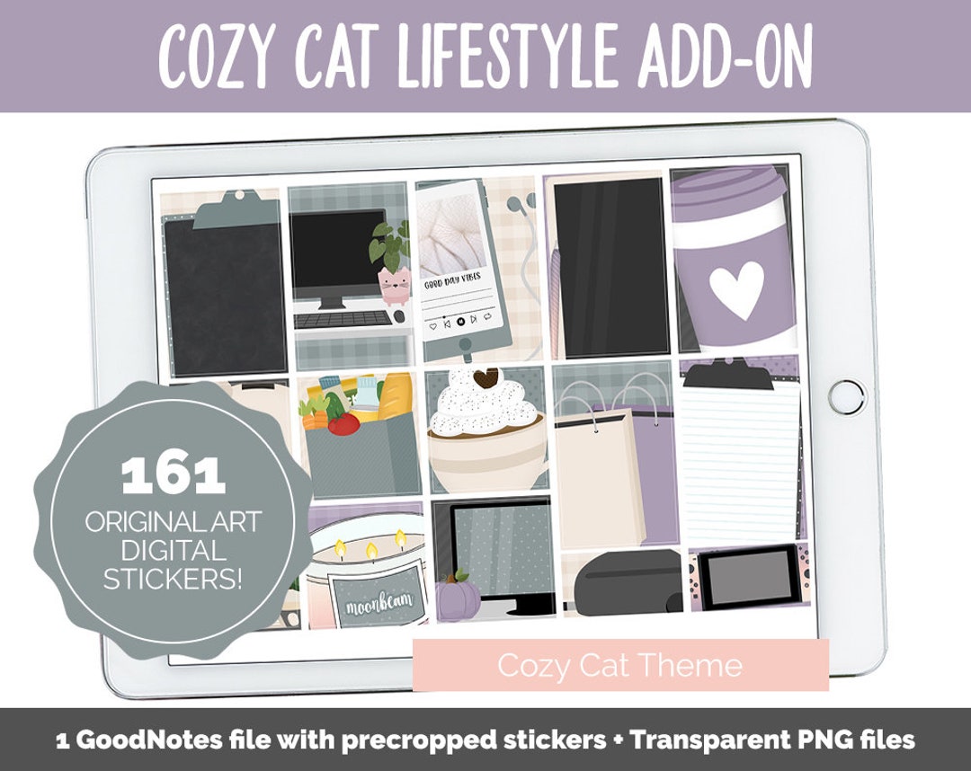 Cozy Cat Lifestyle Add-on Digital Stickers | Goodnotes & iPad | TV ...