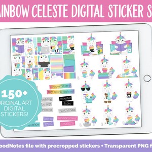 Rainbow Celeste Digital Planner Stickers | iPad & Android | Rainbow Theme | Unicorn, Moods, Kawaii, Activites, Chores