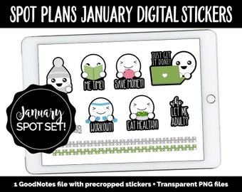 Spot Plans January Digital Stickers | GoodNotes, iPad and Android | New Year, Winter, Habits