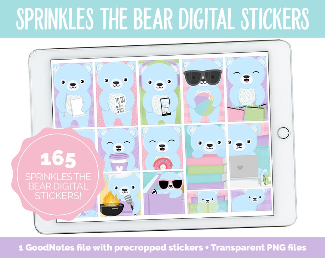 Sprinkles the Bear Digital Planner Stickers Goodnotes, iPad and Android