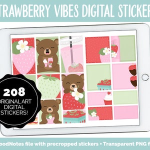 Strawberry Vibes Digital Stickers | GoodNotes, iPad & Android | Fruit, Bubbles, Functional, Tasks